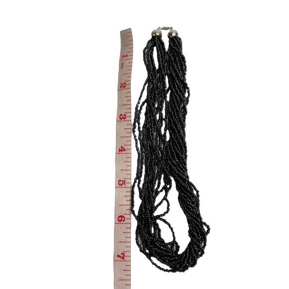 Black/Gray Seed Bead Multi Strand Layered Collar Necklace - Picture 2 of 7